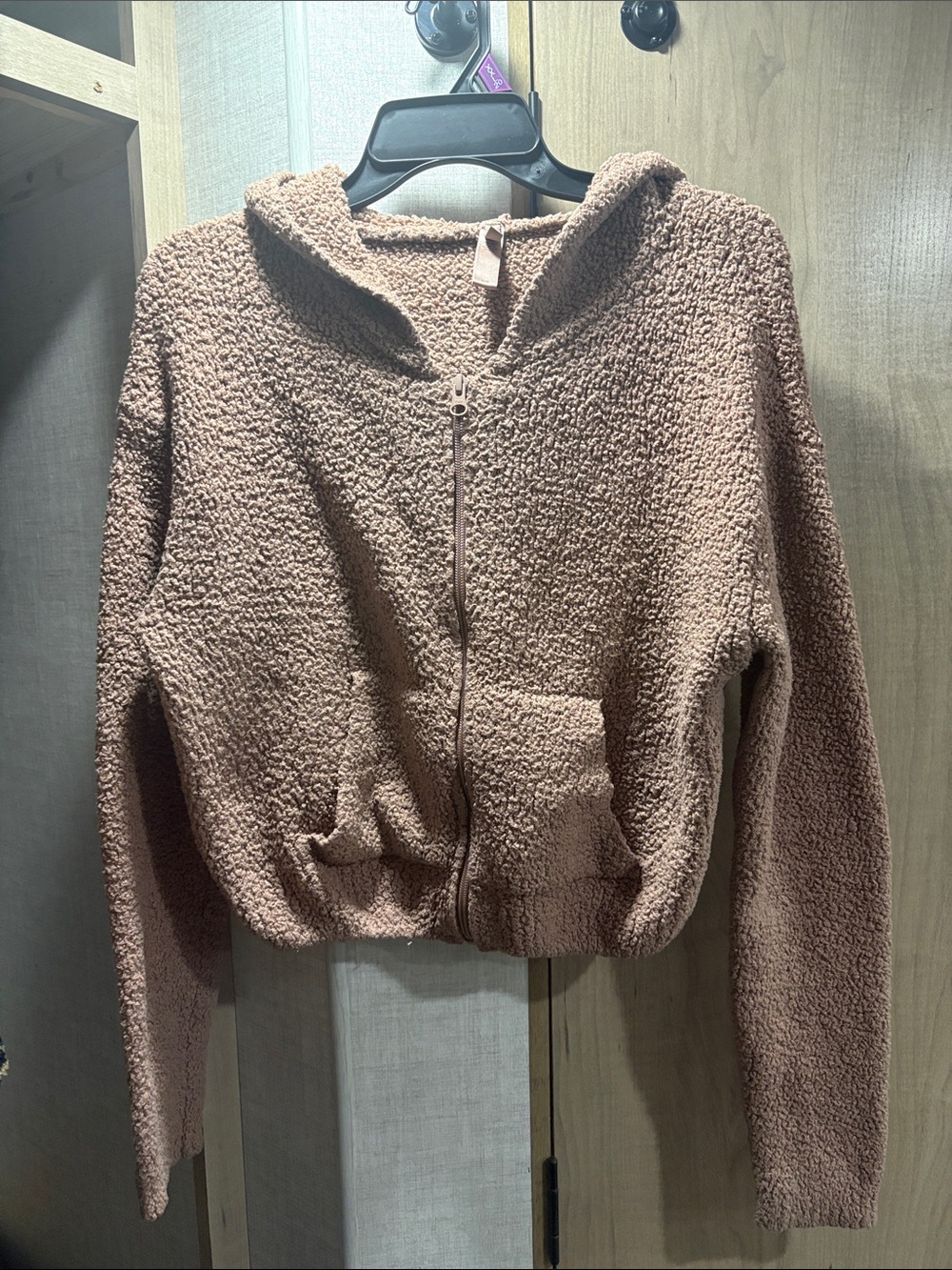SKIMS Zip-Front Teddy Hoodie in Taupe
